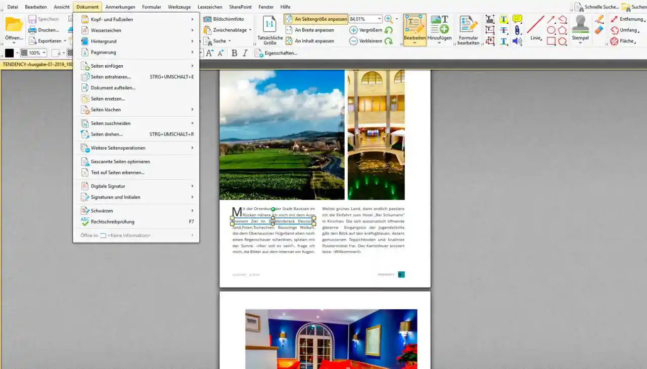 PDF bearbeiten Menue